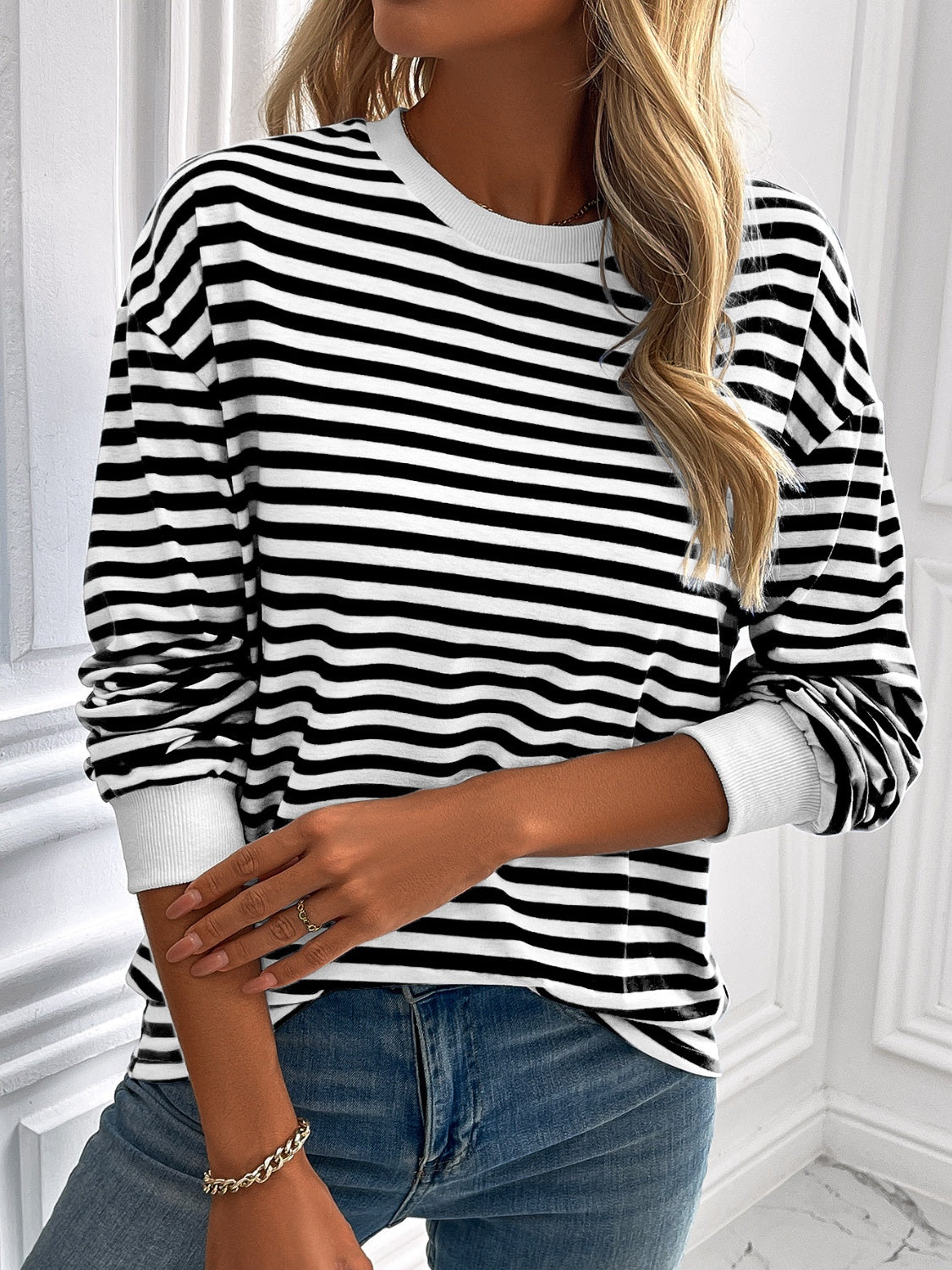 Constance® | Ivy Lane striped long sleeve crew neck sweatshirt