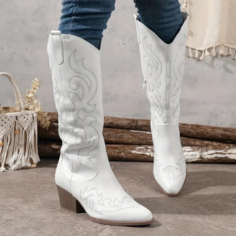 Ann | Women's Embroidered Knee High Cowboy Boots