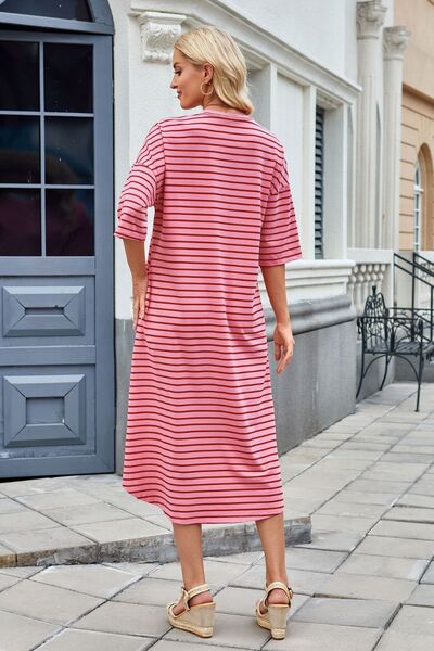 Cora® | Contrast striped midi t-shirt dress with half sleeves