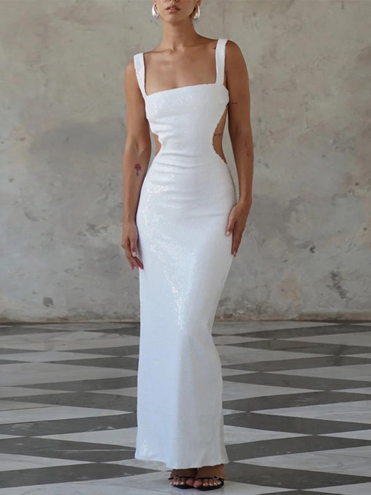 Edith® | Charming Sequin Sling Square Collar Backless Dress Skirt