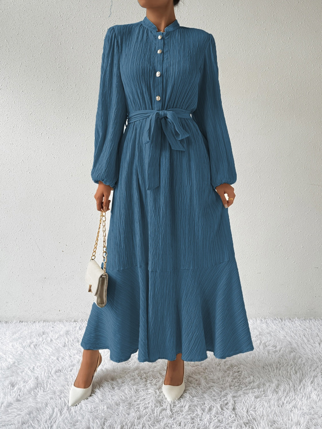Delaney® | Elegant Long-Sleeved Maxi Dress With Tie Belt