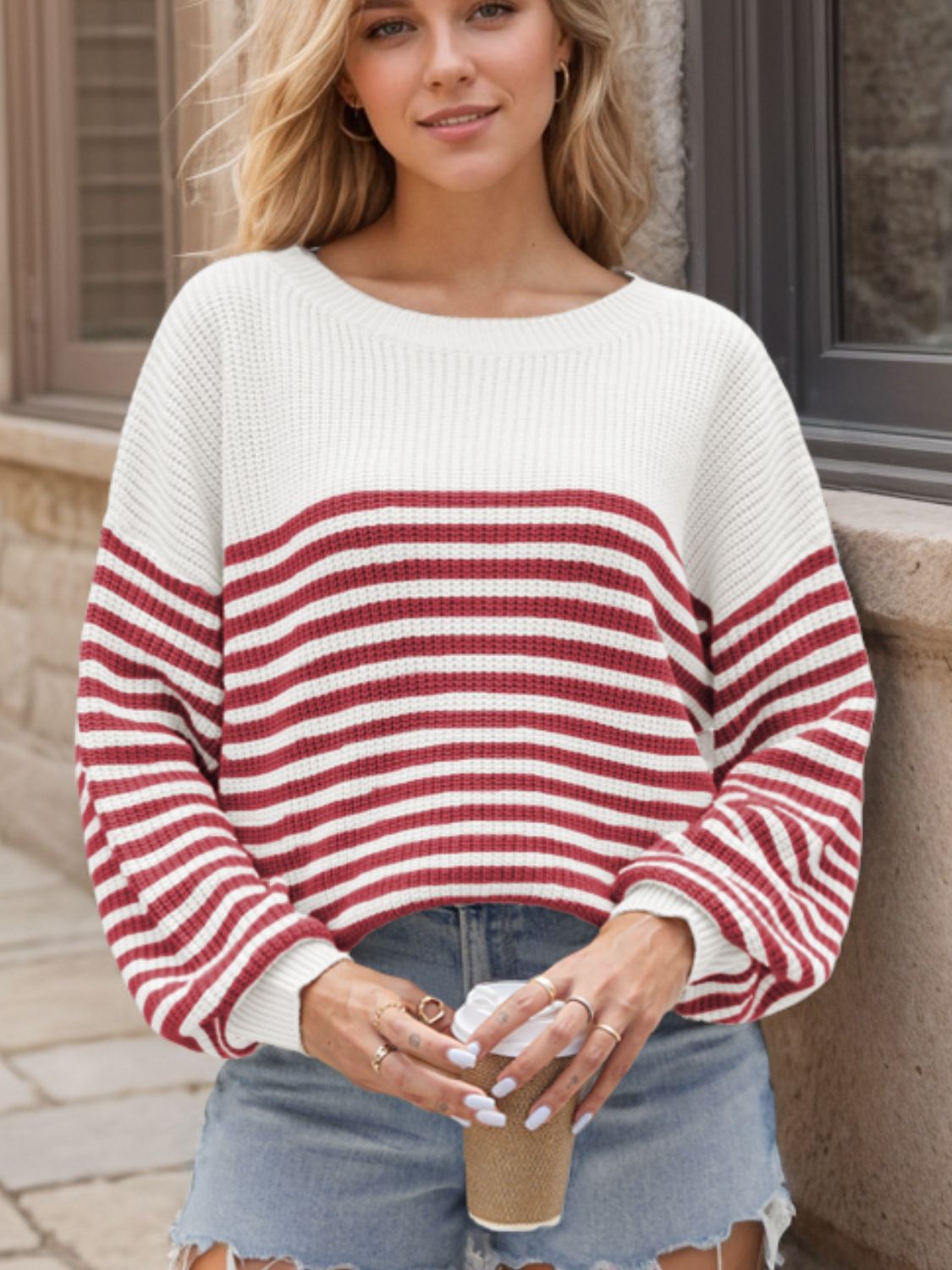 Anita® | Striped long-sleeved sweater with a crew neck