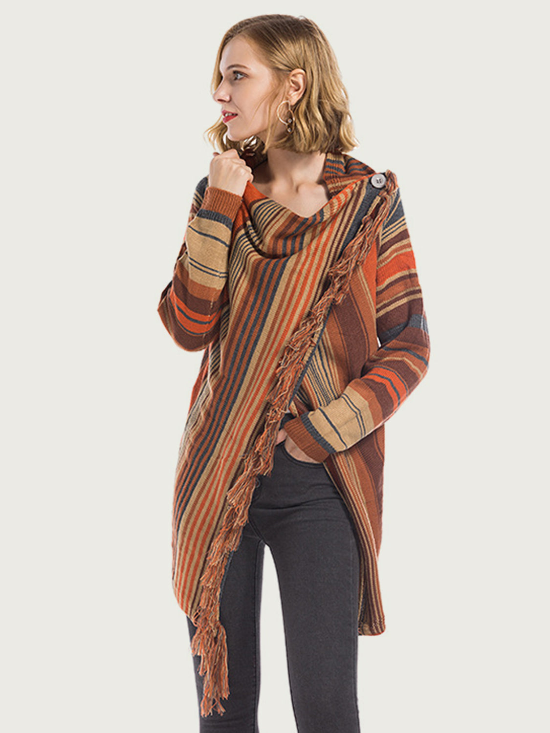 Dagny® | Long sleeve cardigan with tassel stripes and open front