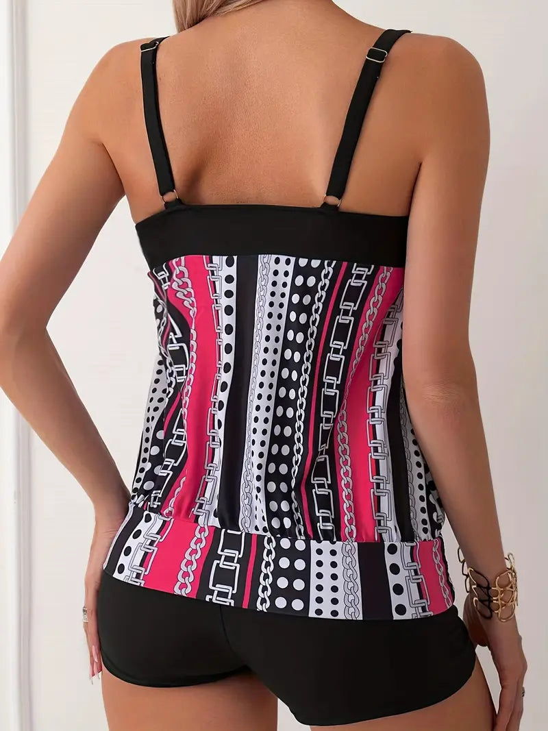Bacilia® | Striped Tankini With Print