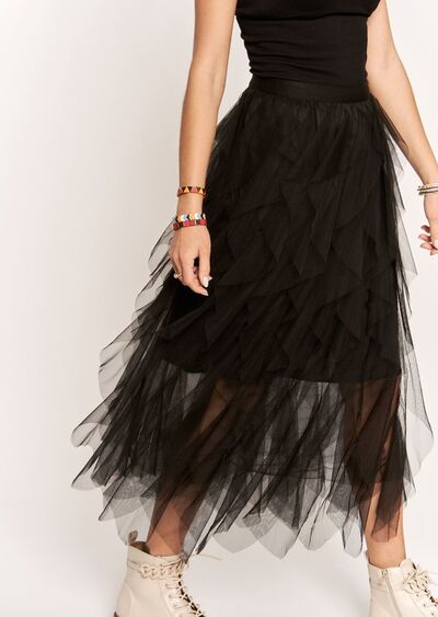 Camille® | Ruffled midi skirt with elastic waistband