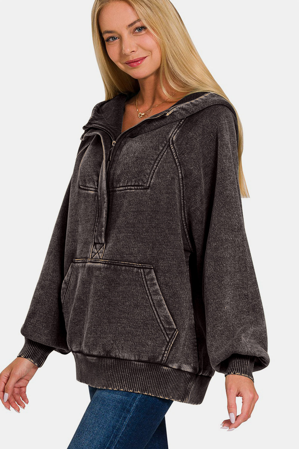 Carmen® | Zenana Acid Wash Fleece Kangaroo Hoodie