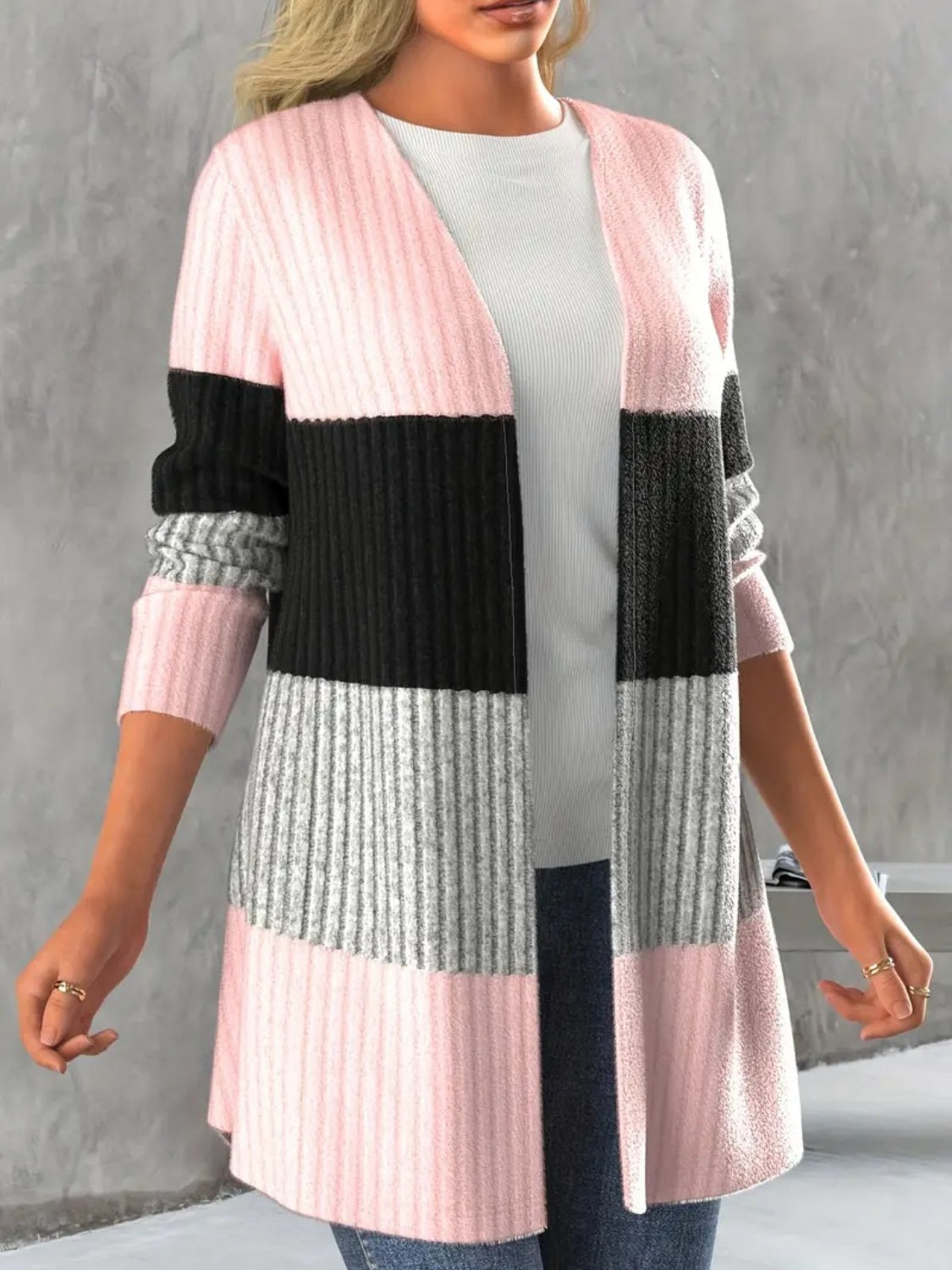Carmen® | Color block cardigan with open front and long sleeves