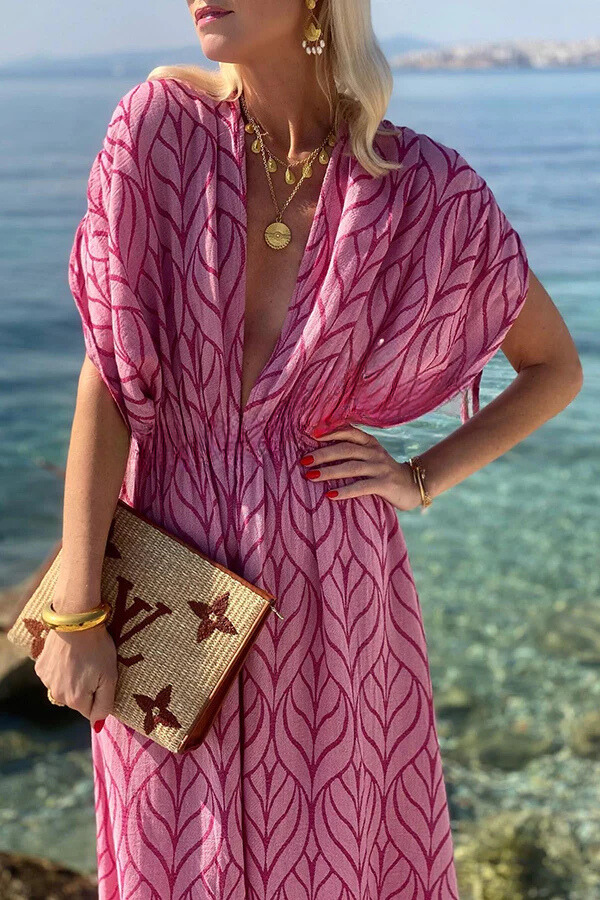 Adriana® | Printed kimono beach maxi dress with drawstring design