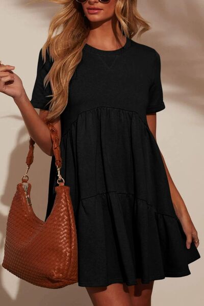 Aranza® | Tiered, short-sleeved, crew-neck mini dress