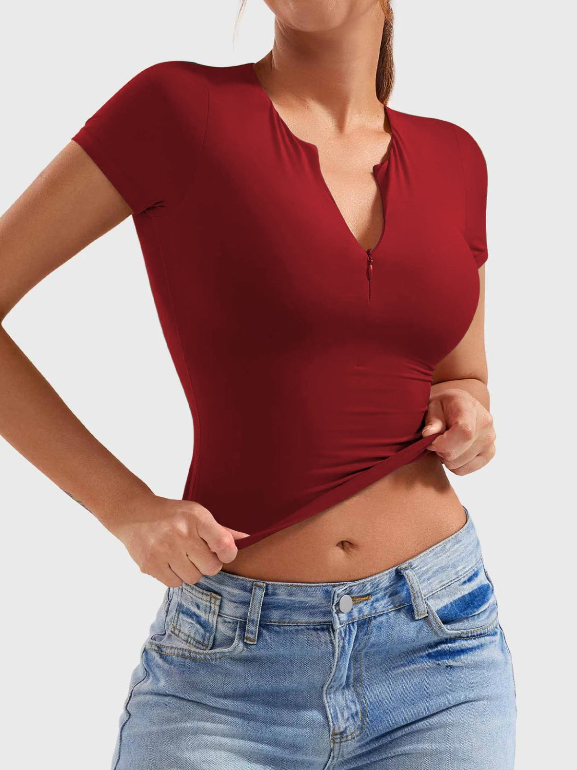 Elena® | Short sleeve half zip t-shirt