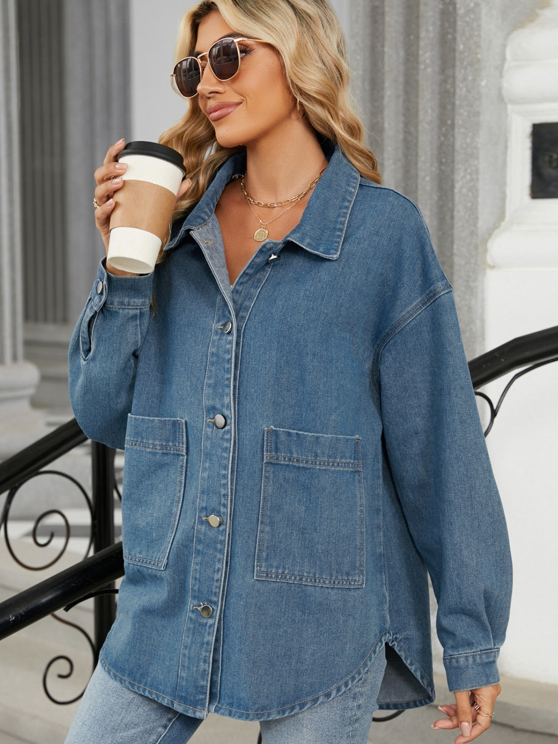 Claudine® | Long-sleeved denim jacket with detachable hood and button placket