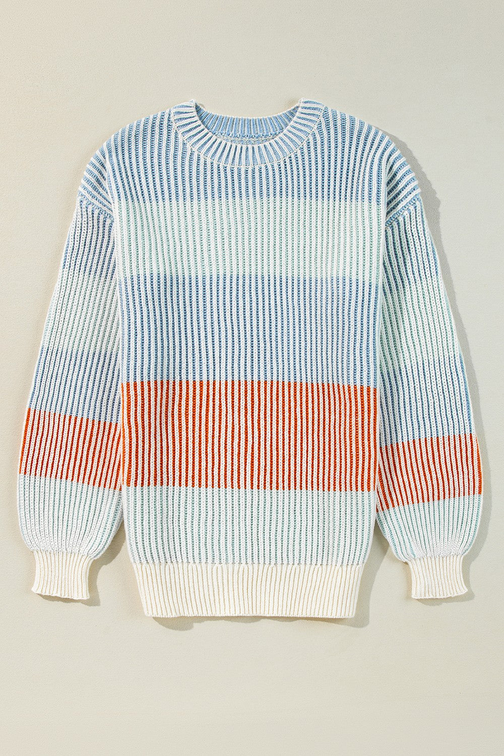 Anke® | Striped long sleeve crew neck sweater with color block design