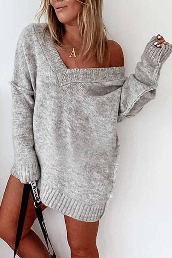Alma® | Exposed Seam V Neck Slouchy Sweater