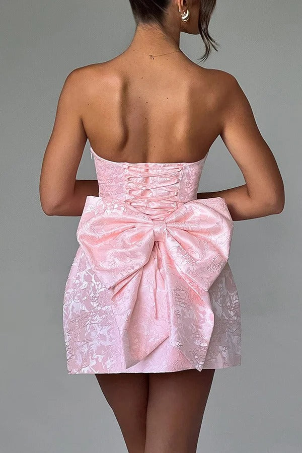 Elena® | Sexy fashion short jacquard dress with tube top and bow