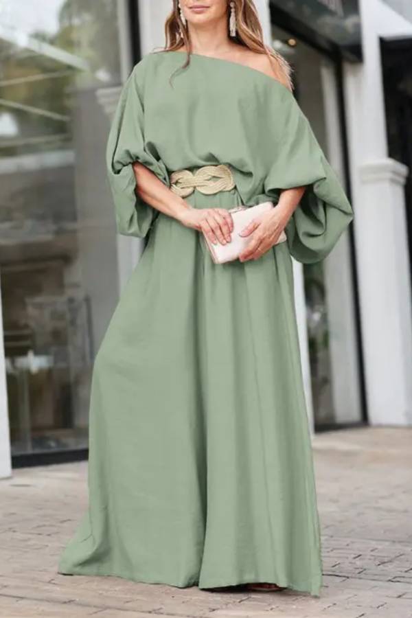 Clara® | Set includes a bias neck top with lantern sleeves and wide leg pants