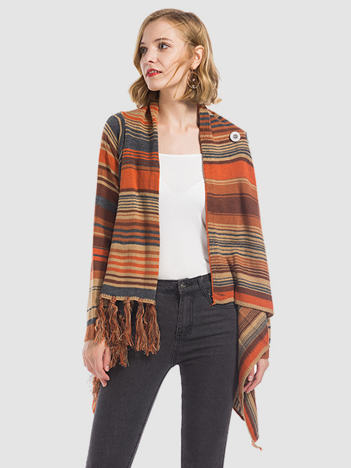 Dagny® | Long sleeve cardigan with tassel stripes and open front
