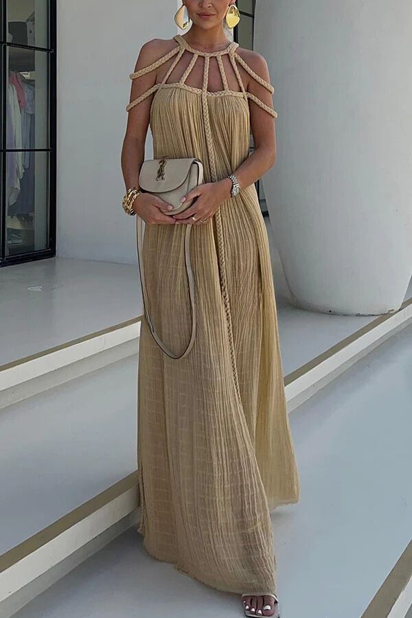 Barbara® | Modern and sophisticated maxi dress with draped braids in linen blend