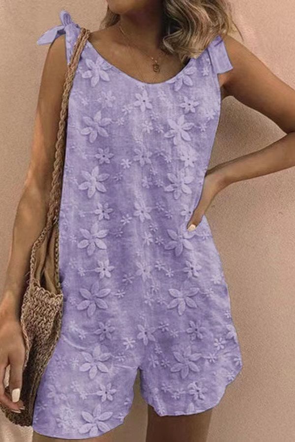 Elena® | Tank top romper with floral embroidery and lace-up detail
