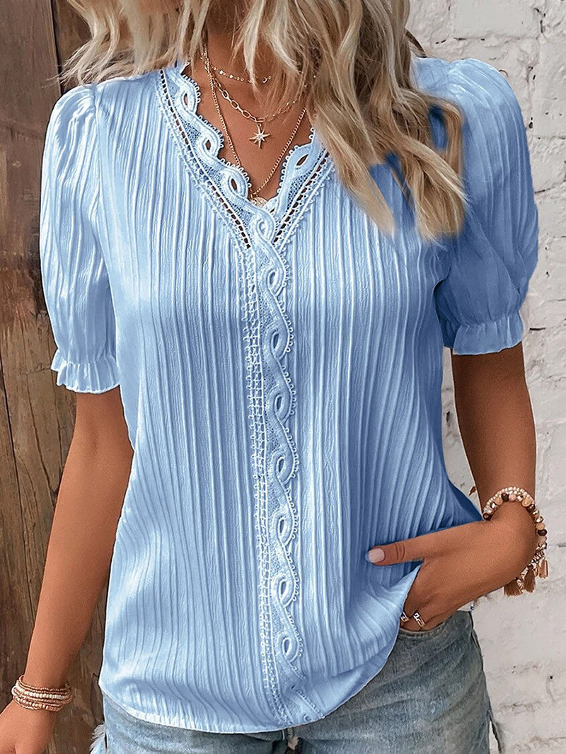 Cristina® | Elegant Summer Blouse With A V-Neck And Puff Sleeves