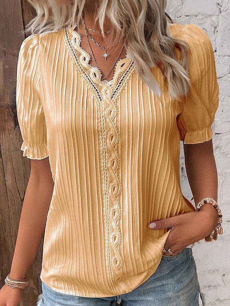 Anunciada® | Summer Blouse With V-Neck And Puff Sleeves