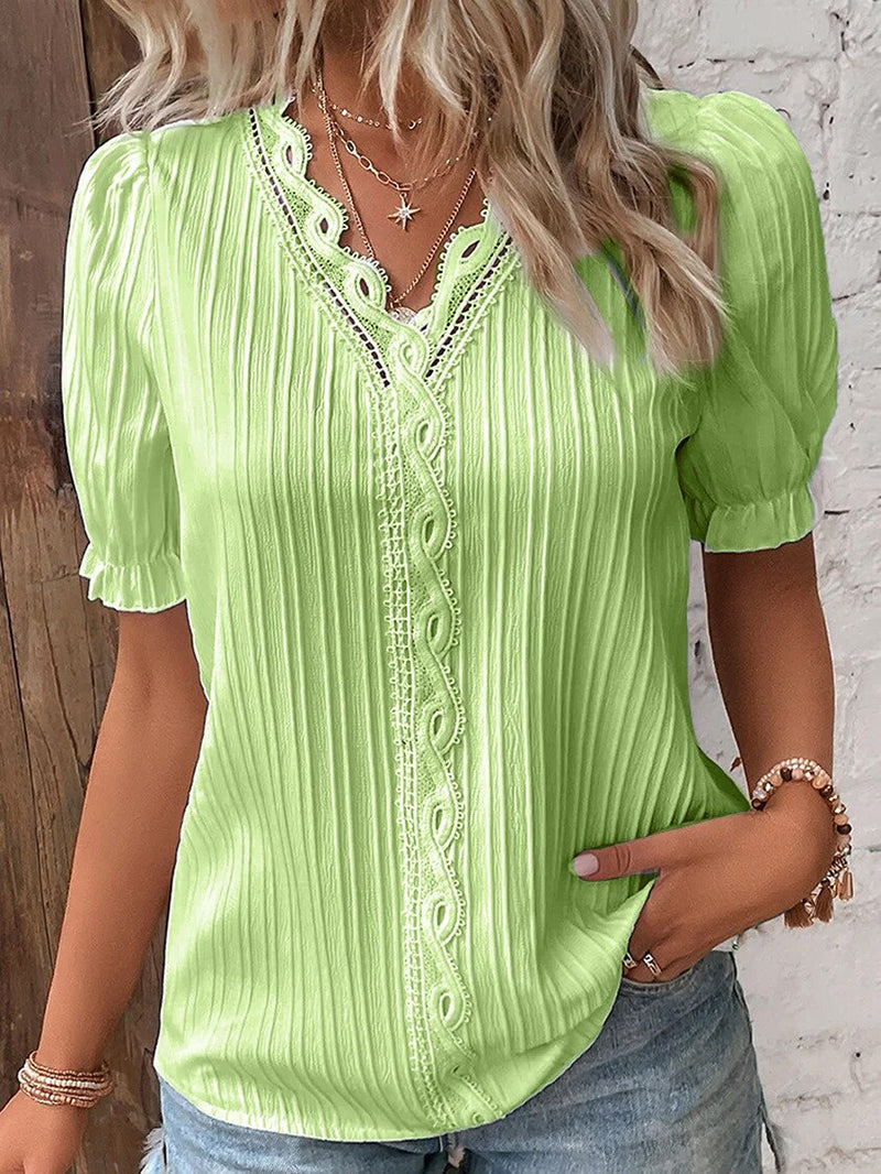 Anunciada® | Summer Blouse With V-Neck And Puff Sleeves