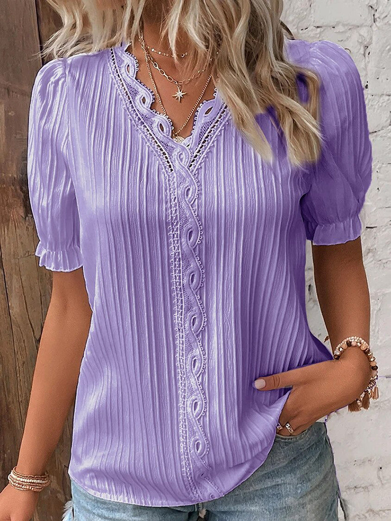Anunciada® | Summer Blouse With V-Neck And Puff Sleeves