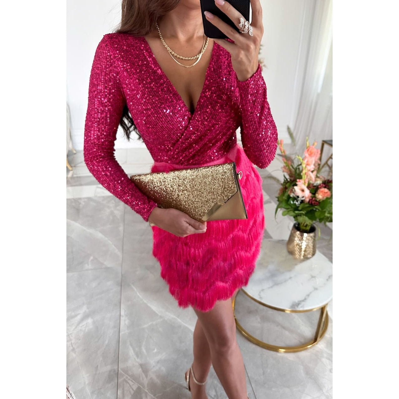 Adalina® | Elegant Patchwork Dress With Fringes & Style