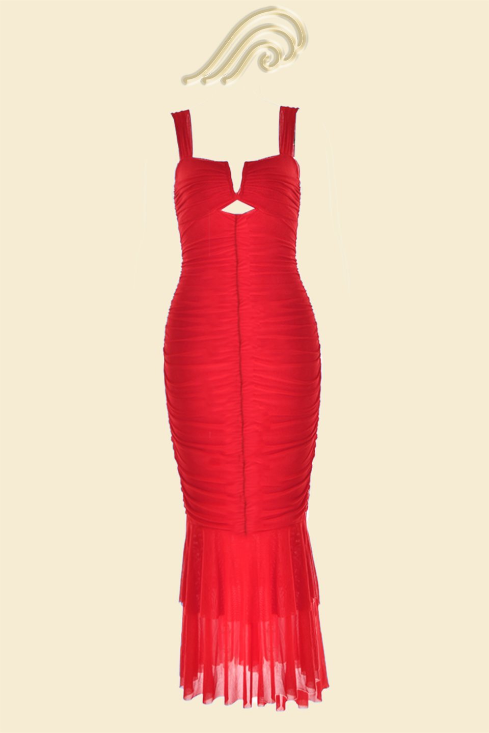 Dulce® | Flared Ruched Mesh Midi Dress