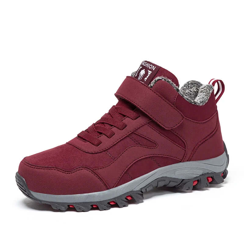 Women’s Ankle Boots – Fur Lined – Lace-Up with Velcro – Suede-Look – Non-Slip Sole