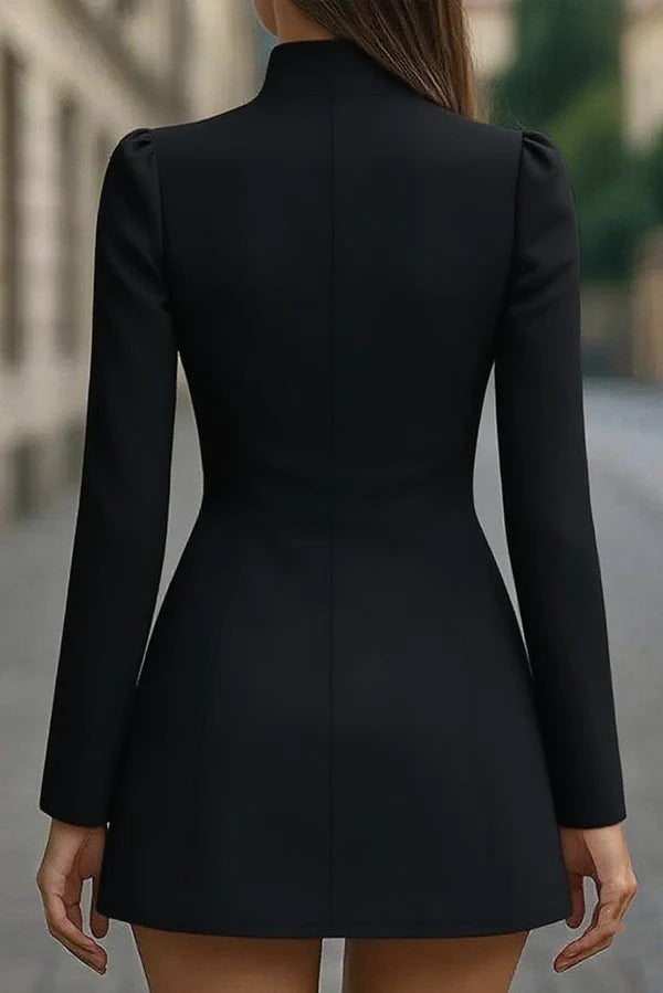 Delia® | Fashionable Stand Collar Single-Breasted Slim Fit Formal Mini Dress