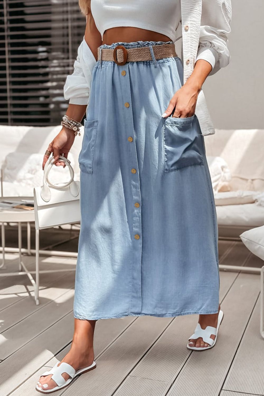 Cristina® | Ruffle midi skirt with pockets