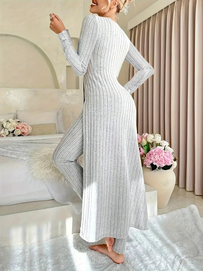 Brigida® | Ribbed V-neck trouser set