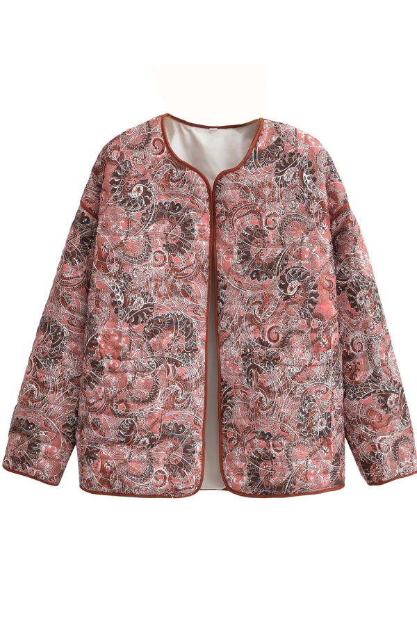 Edna® | Retro Print Loose V-Neck Cardigan Cotton Jacket