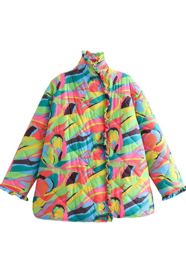 Dana® | Printed Pleated Lace Trim Cotton Coat