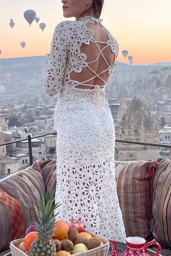 Catalina® | Forever Sunsets crochet back lace-up coverup maxi dress