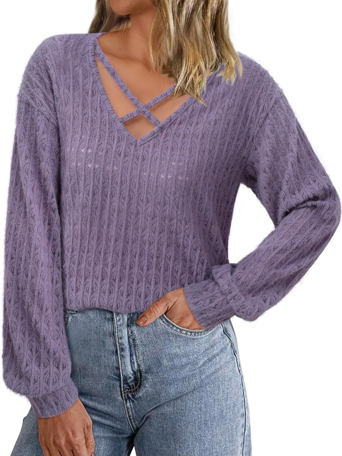 Aurora® | Long sleeve top with crisscross necklines