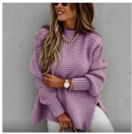 Ava® | Knitted sweater with side slit and drawstring