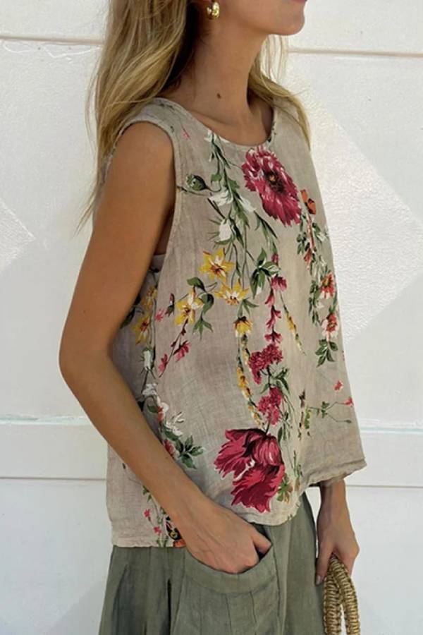 Eliana® | Casual printed cotton linen tank top and skirt two piece set