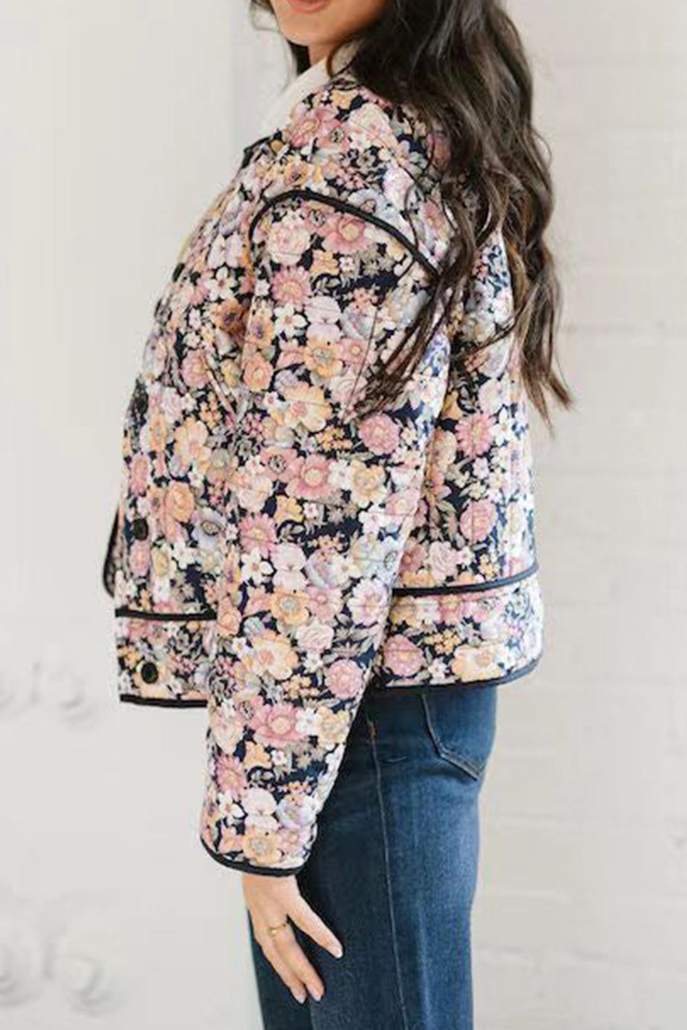 Demetria | Floral winter coat with buttons and long sleeves