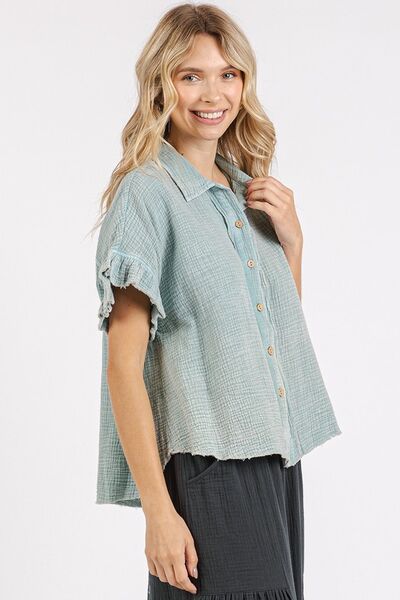 Briar® | Mineral washed button-down shirt with flounced sleeves