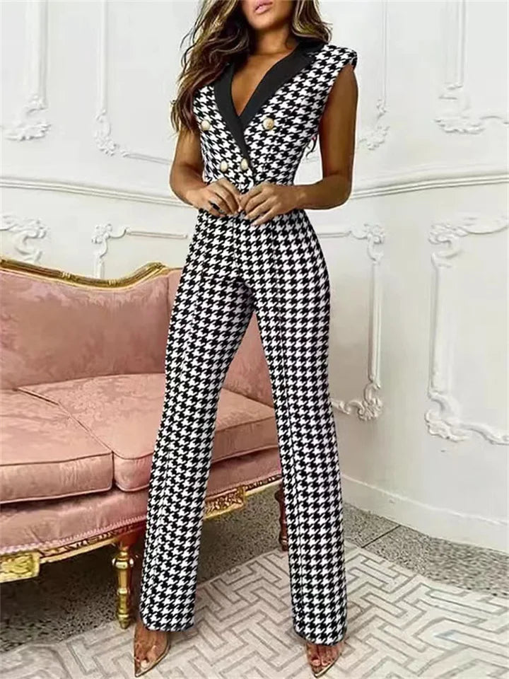 Carina® | V-neck houndstooth jumpsuit