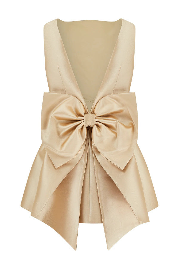 Daisy® | Satin mini dress with oversized bow detail and square neckline
