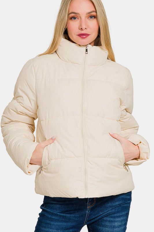 Angela® | Zenana turtleneck puffer jacket with zip and pockets