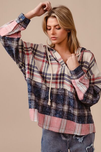 Delia® | Drawstring hoodie with check pattern and dropped shoulders
