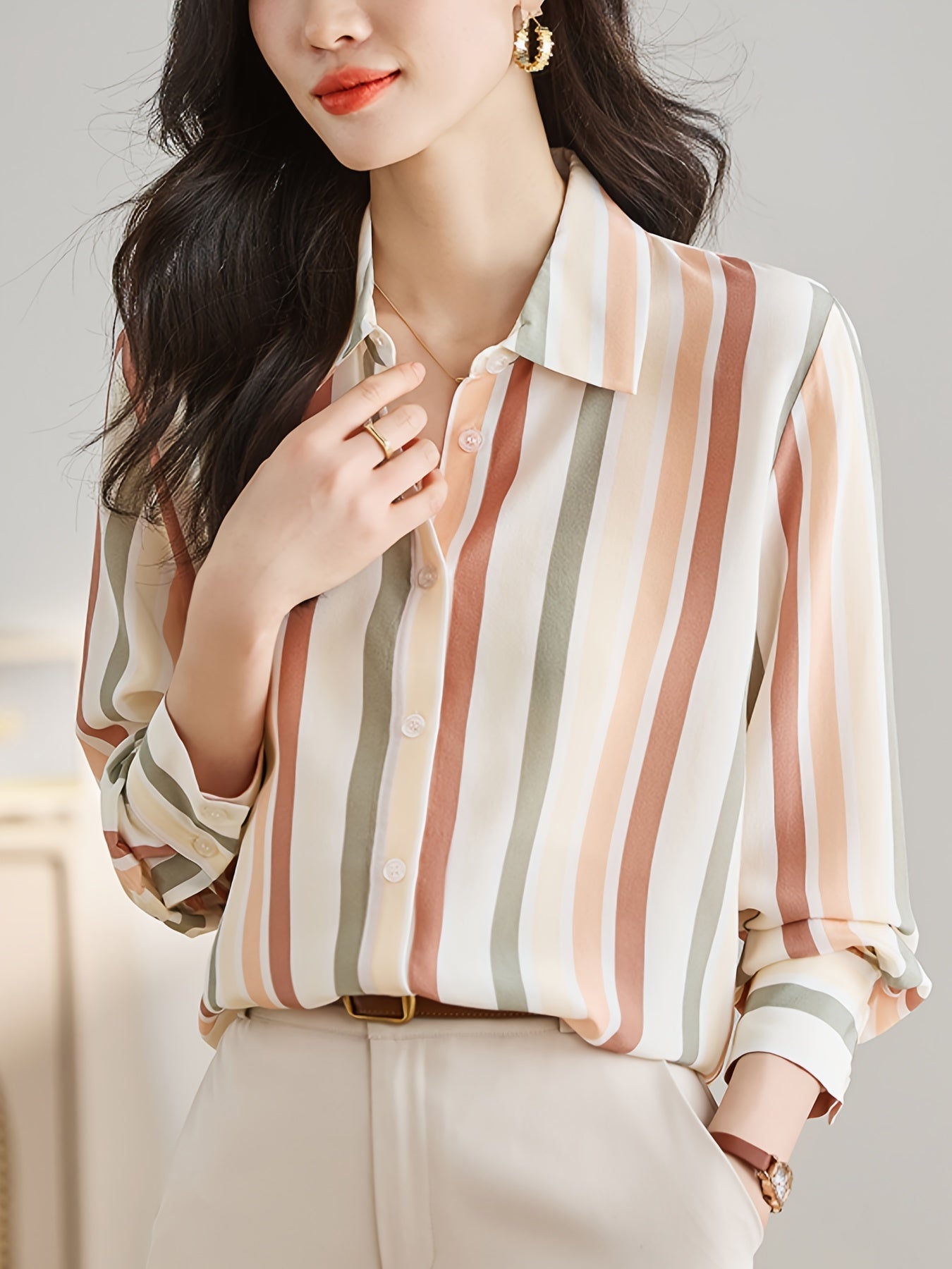 Brelah® | Striped Long Sleeve Blouse For Women