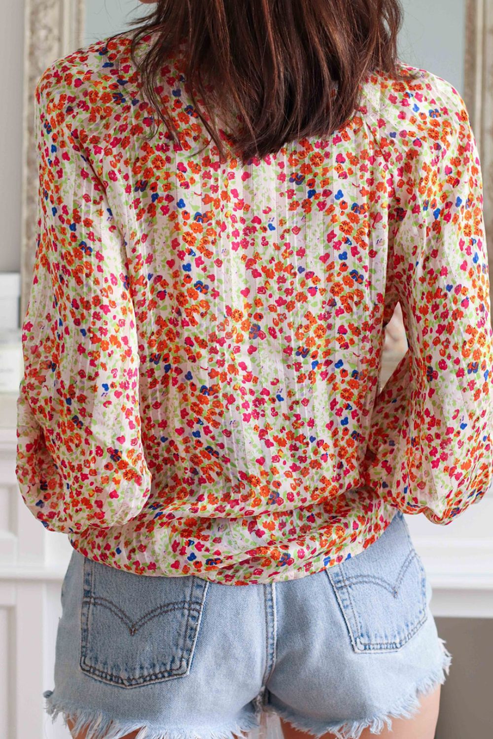 Delia® | Printed notched long sleeve shirt
