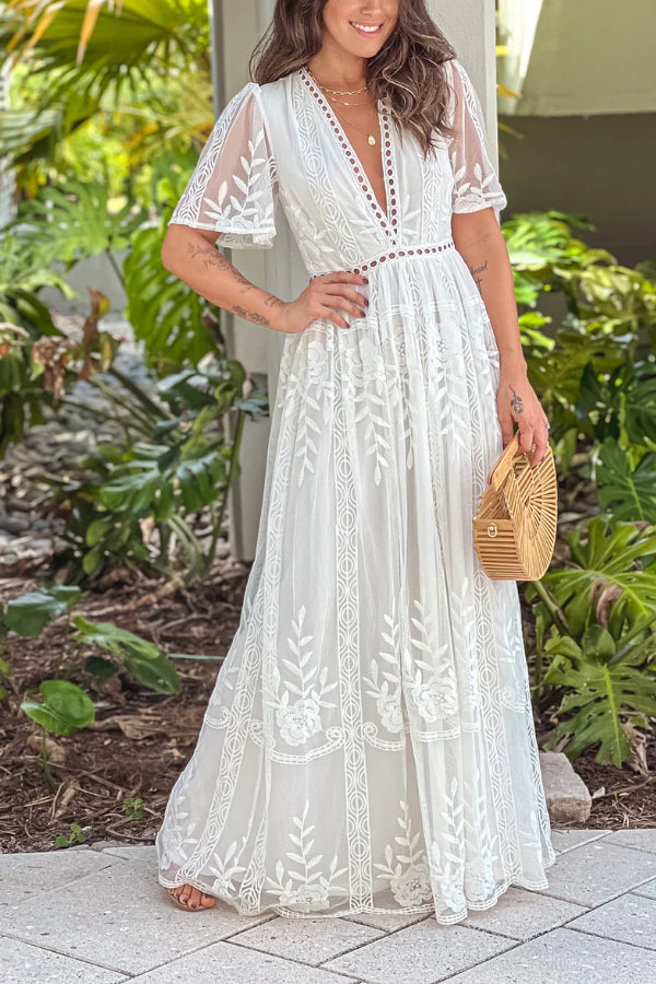 Andrea® | White lace eyelet maxi dress