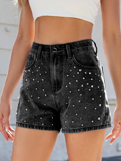 Arianna® | High waist denim shorts washed with rhinestones