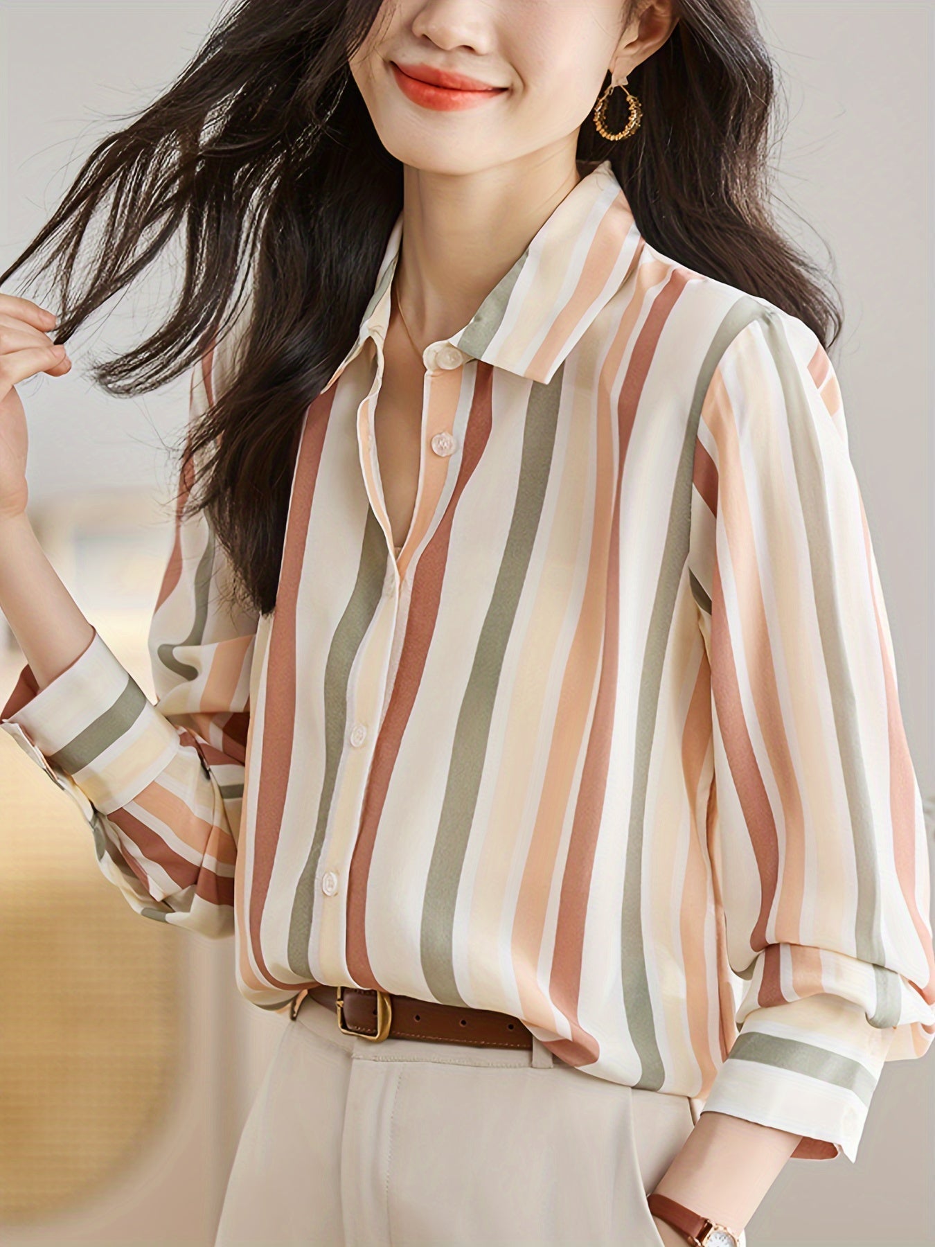 Brelah® | Striped Long Sleeve Blouse For Women