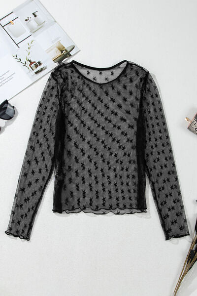 Aurora® | Transparent blouse with a star crew neck and long sleeves